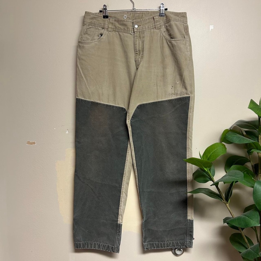 Vintage Columbia PHG Omni-Shield Double Knee Canvas Pants Tan Green Mens 35x31.5